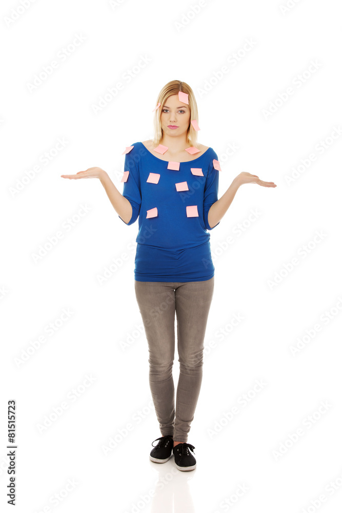 Woman with sticky notes.