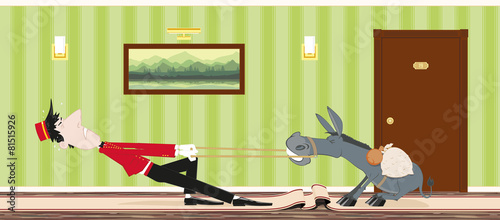 stubborn donkey and a porter