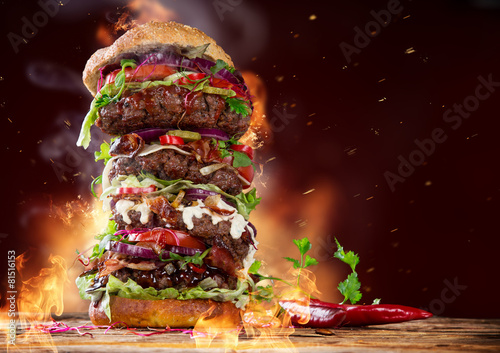 delicious big hamburger on ...