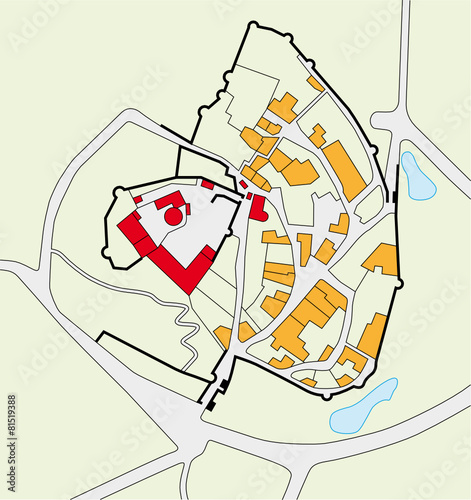 floor plan of a medieval castle with village