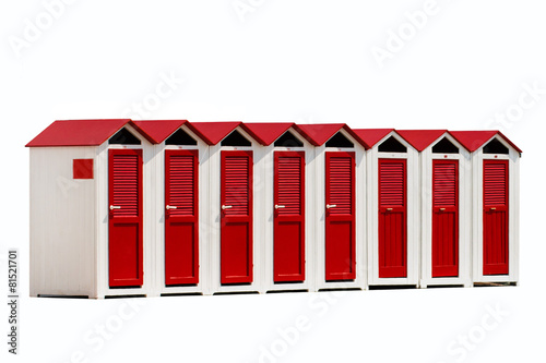 red and white beach cabins isolated on white background