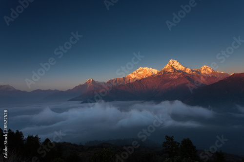 Himalaya Mountains View from Poon Hill 3210m at sunset photo