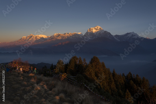 Himalaya Mountains View from Poon Hill 3210m at sunrise