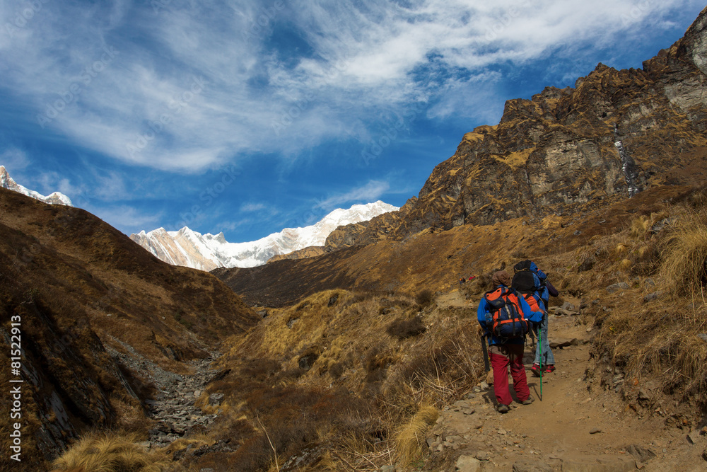 Trekking to Annapurna Base Camp in the Nepal Himalaya. Annapurna