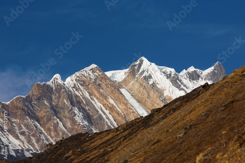 Annapurna South peack in the Nepal Himalaya - view from Annapurn