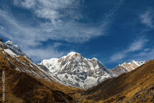 Annapurna South peack in the Nepal Himalaya - view from Annapurn