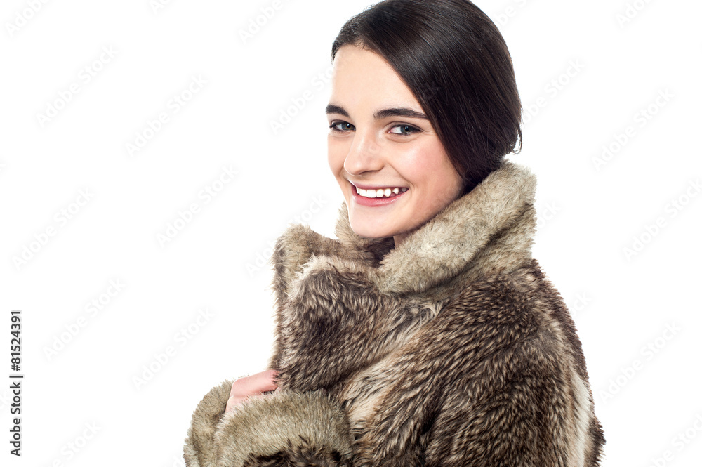 Stylish young girl in fur jacket Stylish young girl in fur jacket