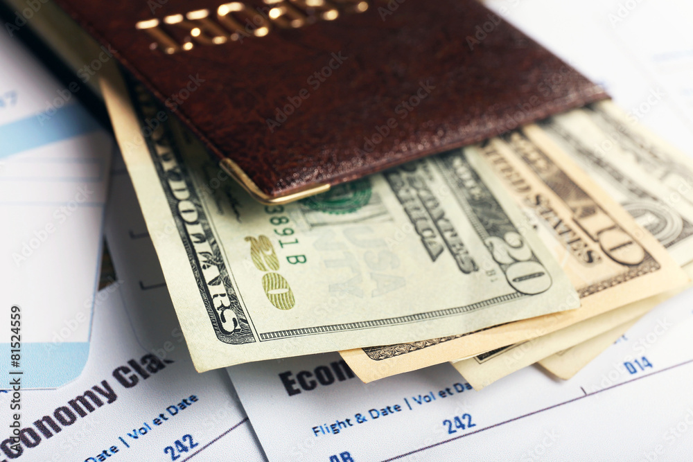 Airline tickets and documents, closeup Airline tickets and documents, closeup