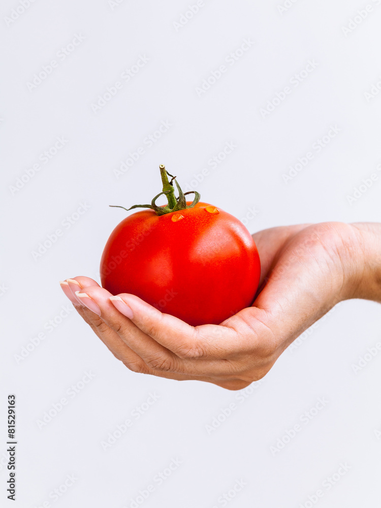 The Girl holding tomato. - Healthy food concept. The Girl holding tomato. - Healthy food concept.