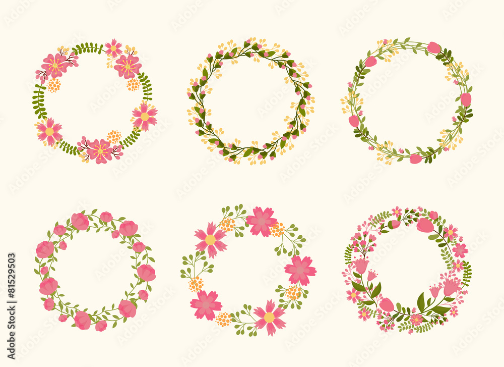 Cute vector wreath frames for wedding invitations