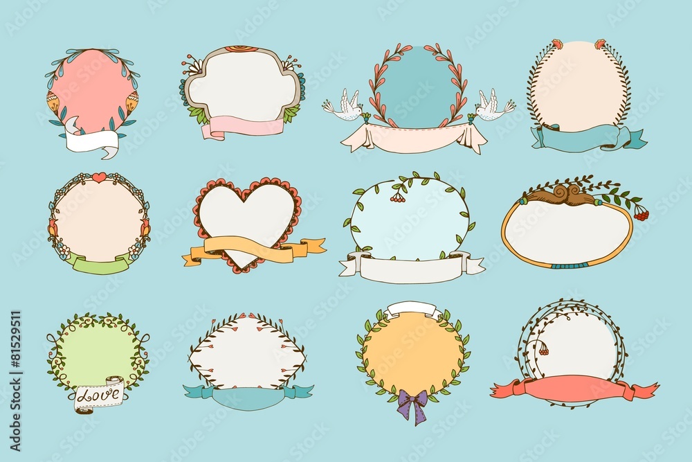 Floral wreaths and heart frames Floral wreaths and heart frames