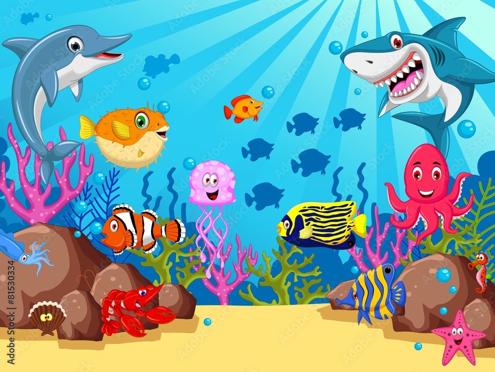 Naklejka premium funny cartoon sea life for you design