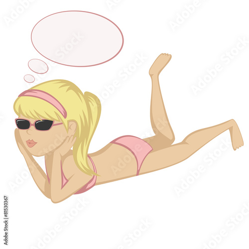 Lying on the beach - A cute blondie is sunbathing (blows kiss).