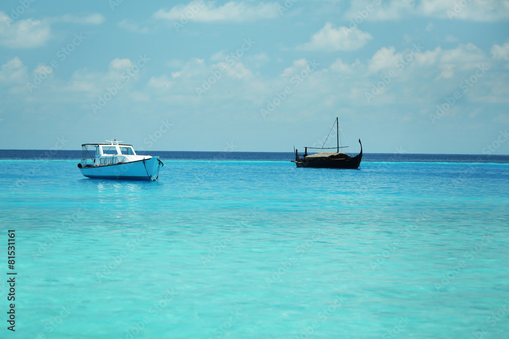 Yacht over ocean water background
