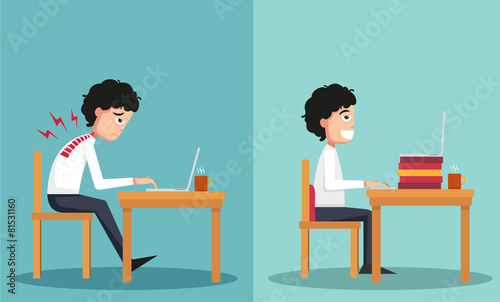 The sample of the guy sitting in wrong and right ways