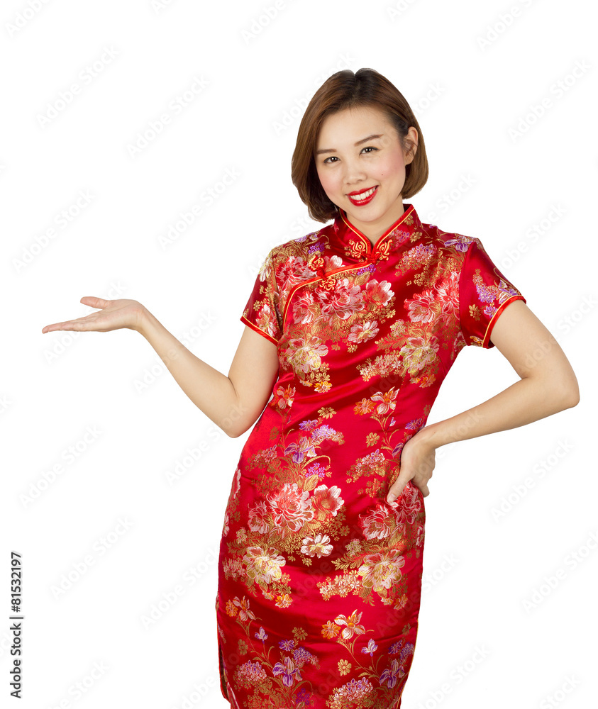 Asian girl poses or present on isolated white background. Asian girl poses or present on isolated white background.