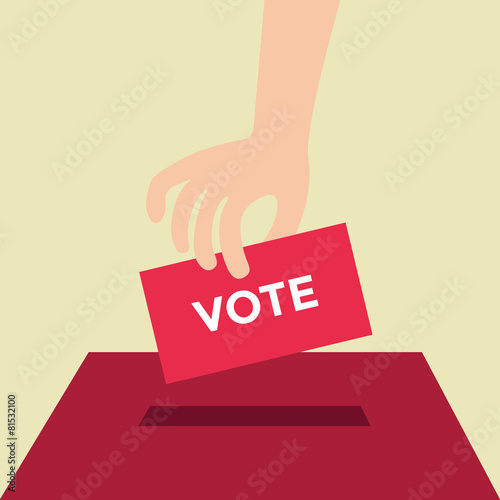 Vote ballot with box. Vector illustration, flat design