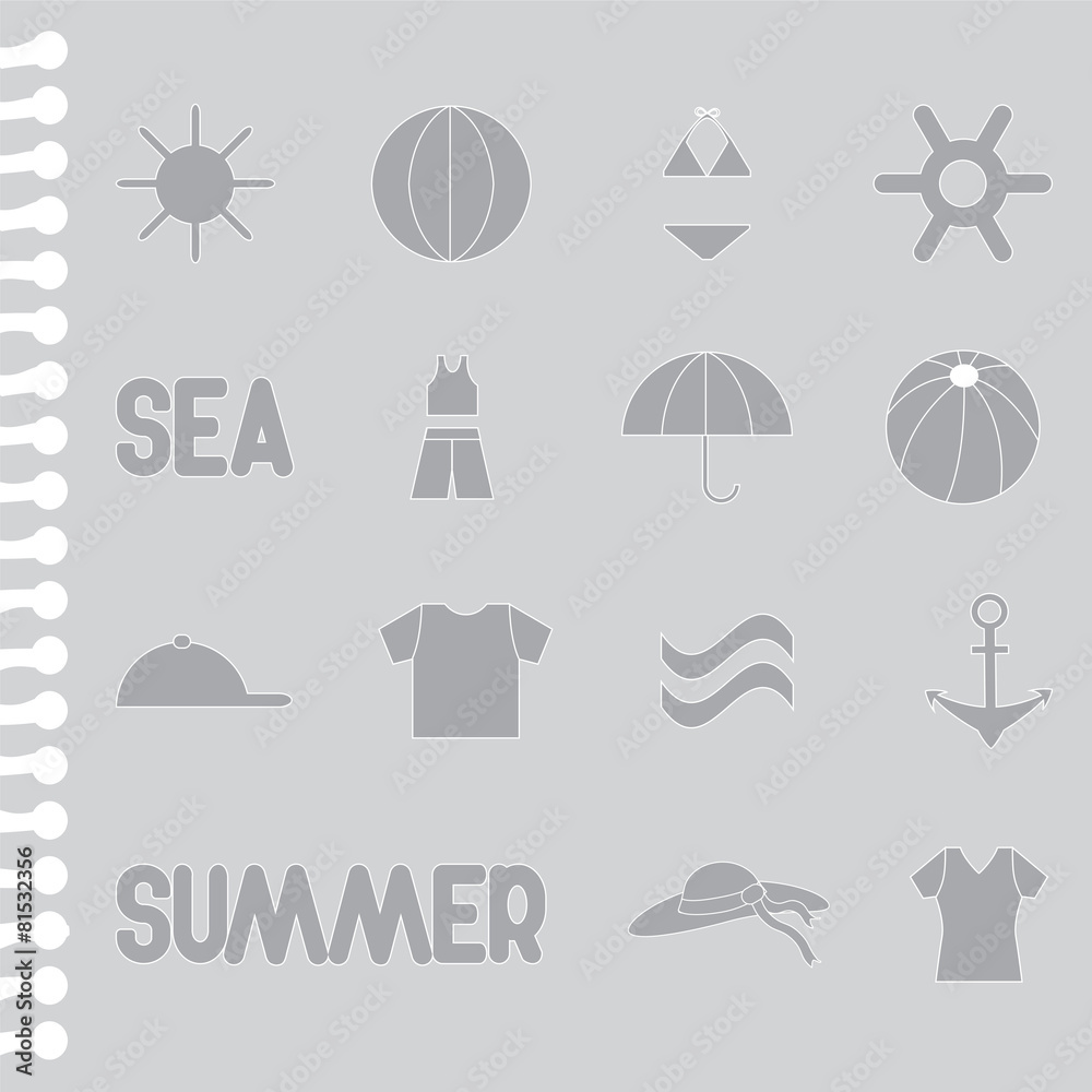summer flat icon set-symbol, computer icon. stock vector