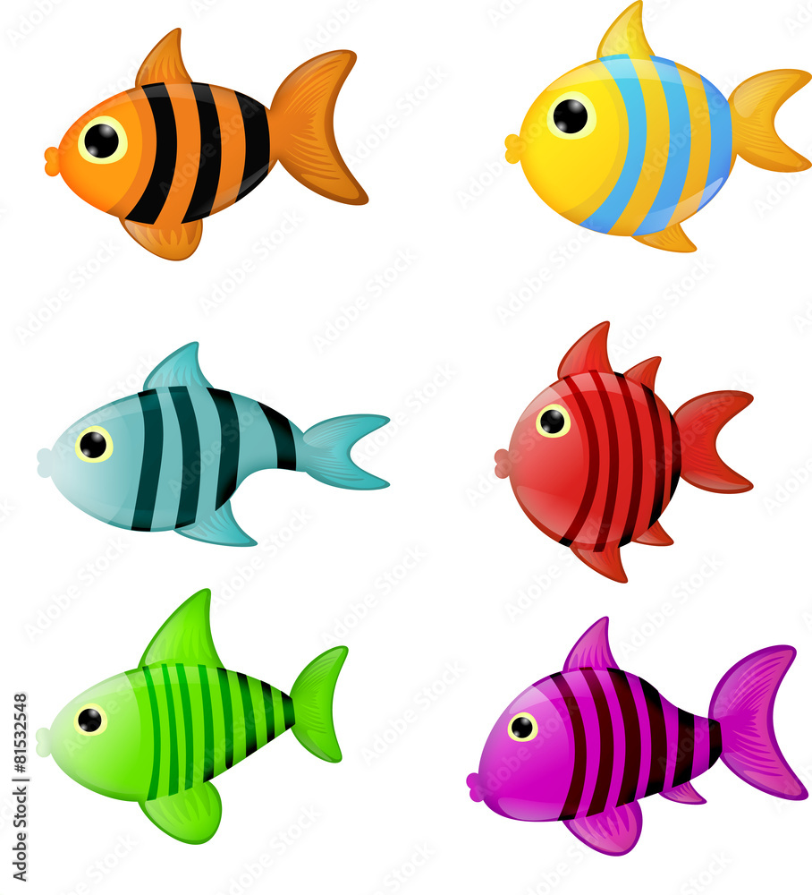 Fische Fische bunt Cartoon Comic Kinder Illustration Stock Vector | Adobe  Stock
