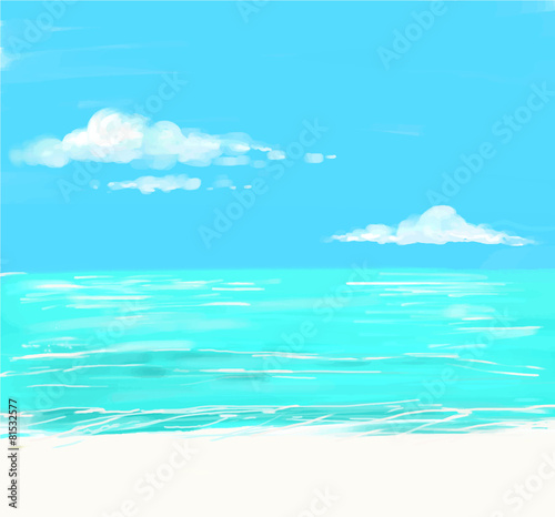 Beach and tropical sea with bright sun