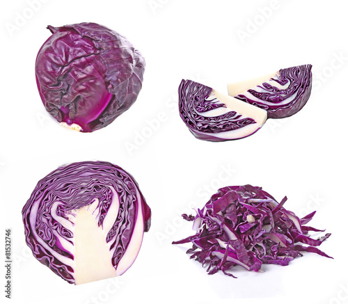 Sliced of purple cauliflower is vegetable  on white background