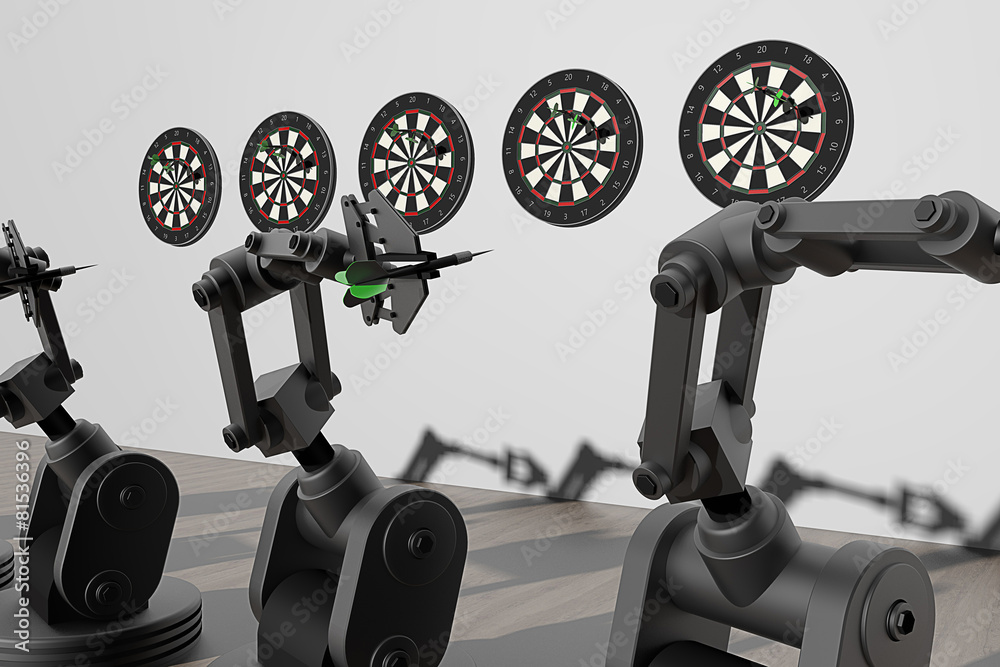 Wedstrijd darts tussen robots StockIllustration Adobe Stock