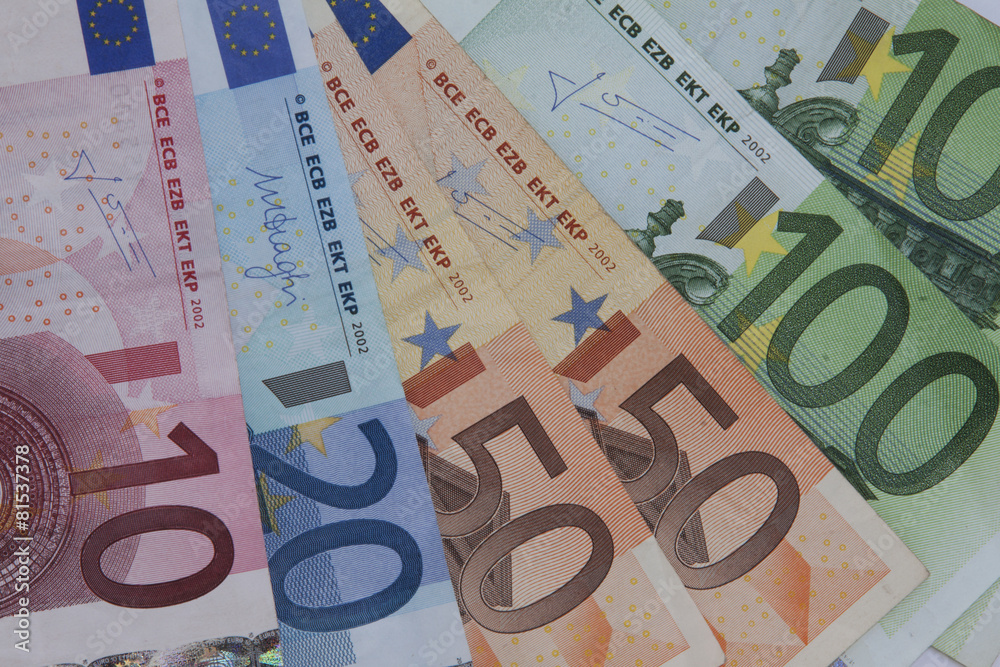 The european banknotes of 100.50, 20.10 Euro The european banknotes of 100.50, 20.10 Euro