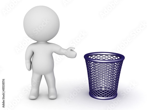 3D Character Showing Trash Basket
