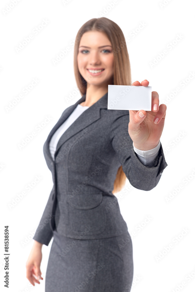 Businesswoman holding a blank sheet of paper Businesswoman holding a blank sheet of paper