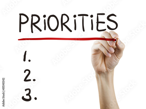 priorities word written by hand photo