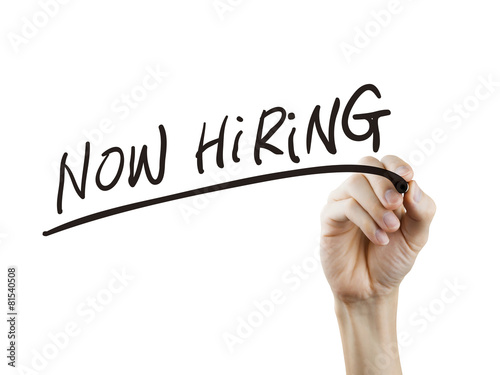 now hiring words written by hand