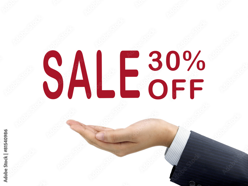 sale 30 percent off holding by businessman's hand sale 30 percent off holding by businessman's hand