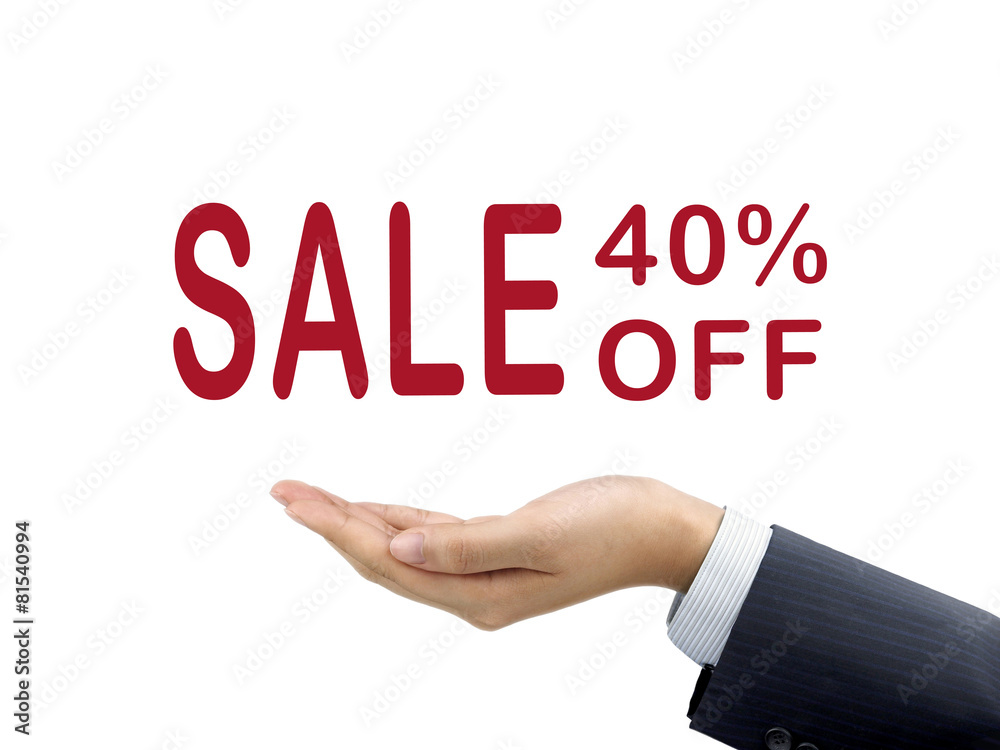 sale 40 percent off holding by businessman's hand sale 40 percent off holding by businessman's hand