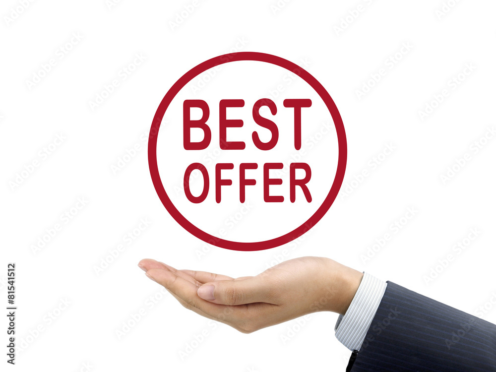 best offer words holding by businessman's hand best offer words holding by businessman's hand