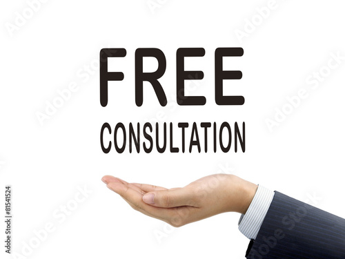 free consultation words holding by businessman's hand