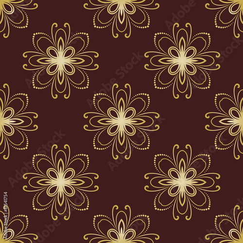 Floral Seamless Golden Pattern. Orient Abstract Background