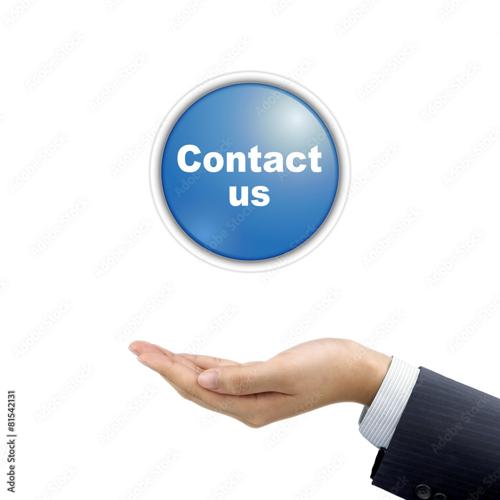 businessman's hand holding contact us icon businessman's hand holding contact us icon