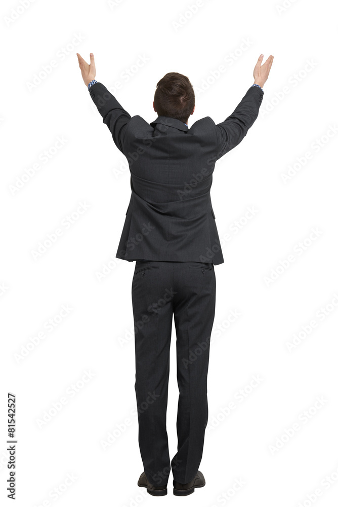 man in black suit with raising hands up man in black suit with raising hands up