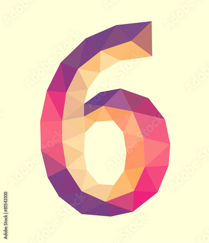low poly polygon number digit six