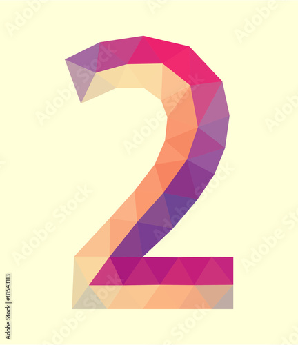 low poly polygon number digit two