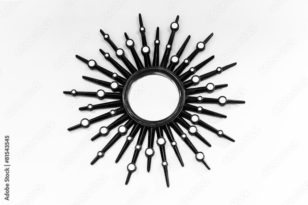Decorative wooden mirror on the wall interior detail Decorative wooden mirror on the wall interior detail