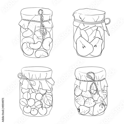 Set of various jars with fruit jams