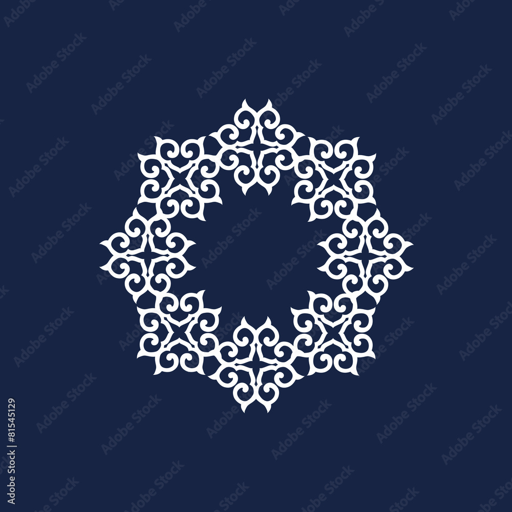 White ornament blue background in east style.