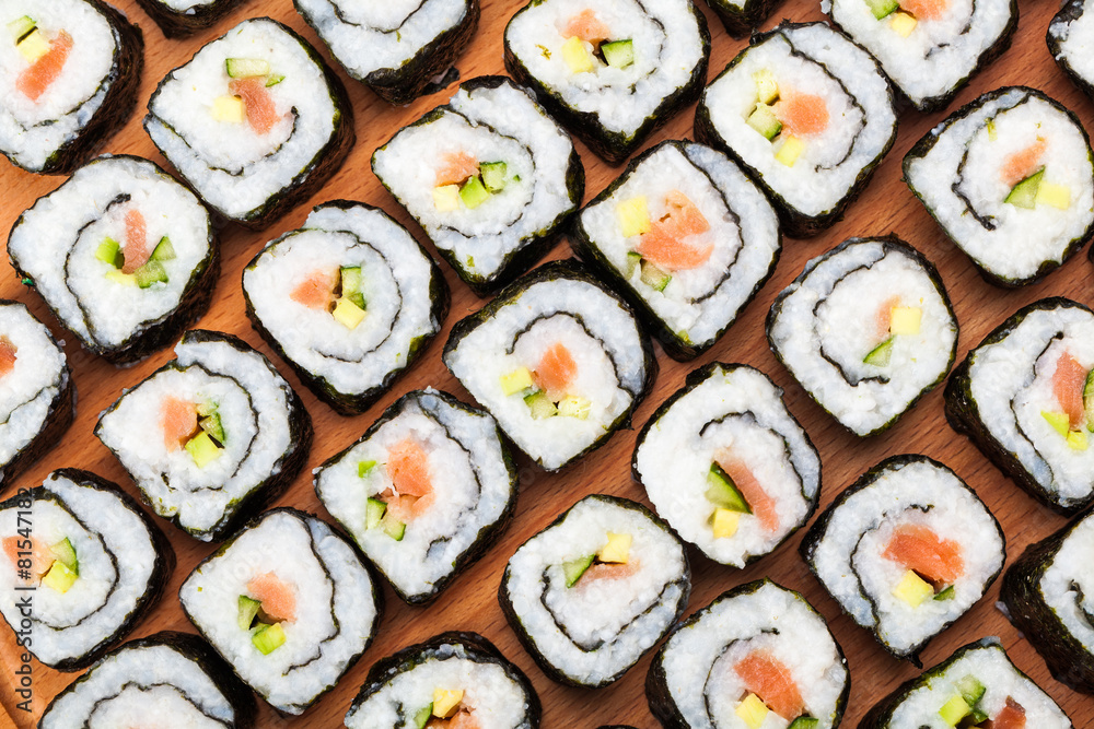 many rolls with salmon many rolls with salmon