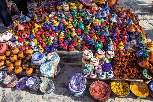 colorful ceramic front of the store, Chefchaouen, Morocco