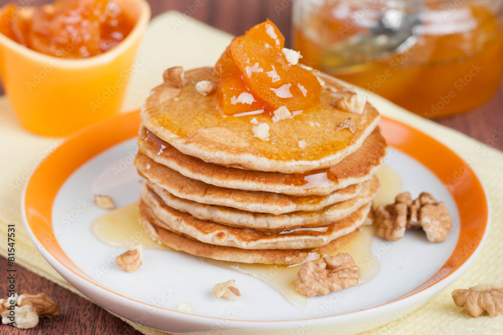pancakes with apricots and honey for breakfast