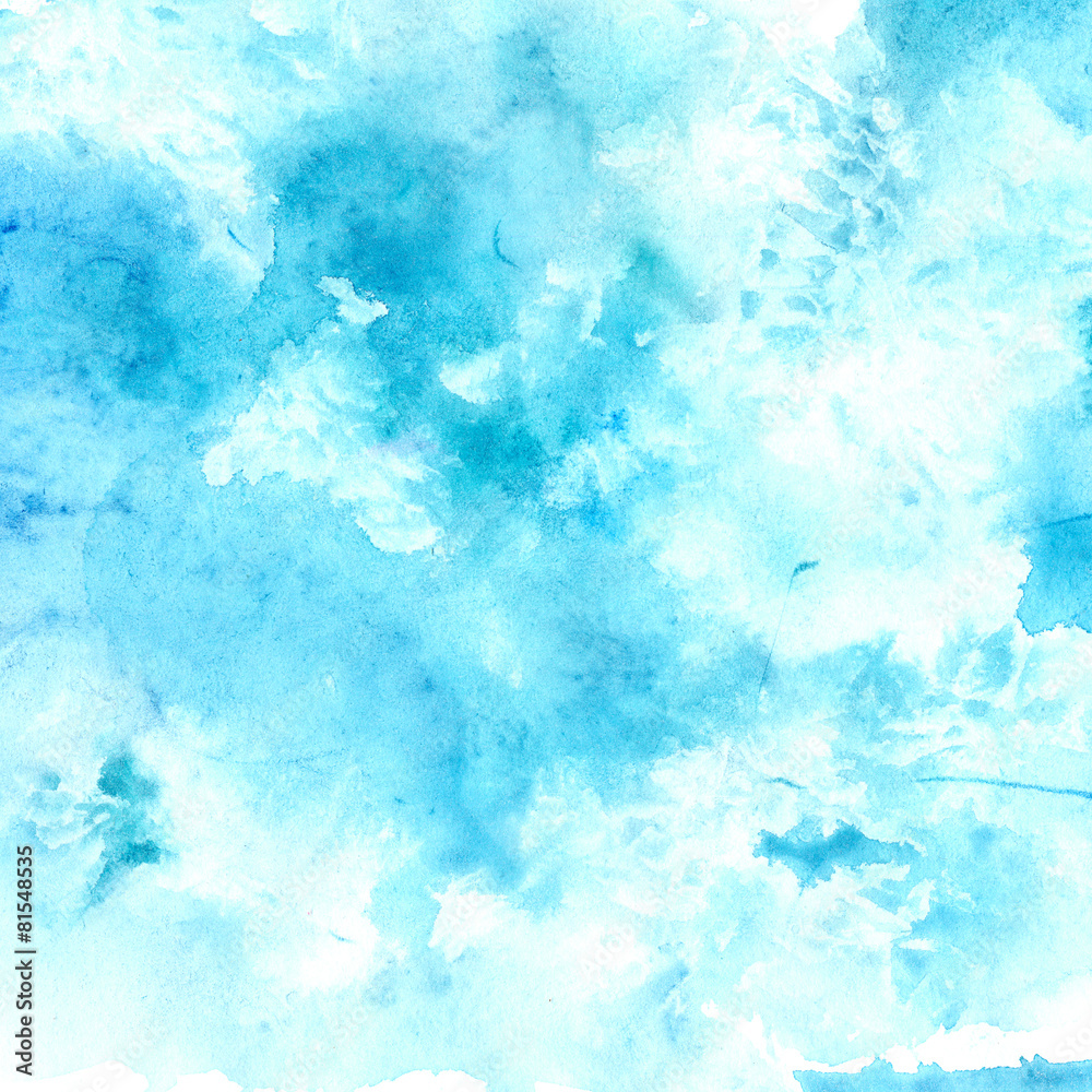 Watercolor blue sky texture with swashes and stains