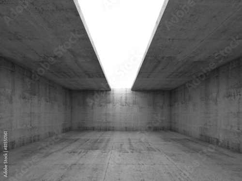Concrete room interior with opening in ceiling, 3d