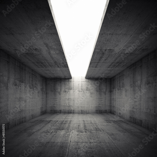 Empty 3d concrete room with white opening in ceiling