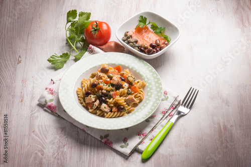 pasta with fresh salmon tomatoes capers and olives